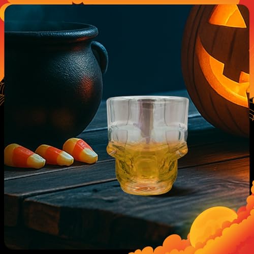 DURA LIVING Set of 6 Skull Shot Glasses - 1.75oz Clear Glass Novelty Drinkware, Gothic Skull-Shaped Barware for Halloween ...
