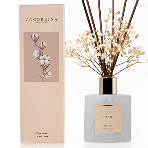 Cocorrína Reed Diffuser Set, Clean Linen 6.7 fl oz Scented Diffuser with Sticks Home Fragrance Reed Diffuser for Bathroom ...