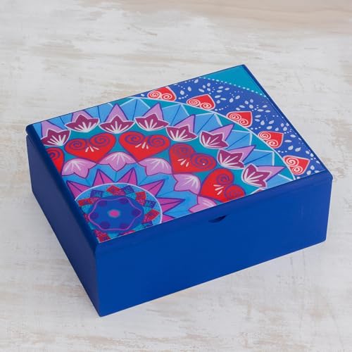 NOVICA Artisan Handmade Decoupage Wood Tea Box in Blue from Costa Rica Multicolor Tableware Kitchen Accessories Storage Fl...