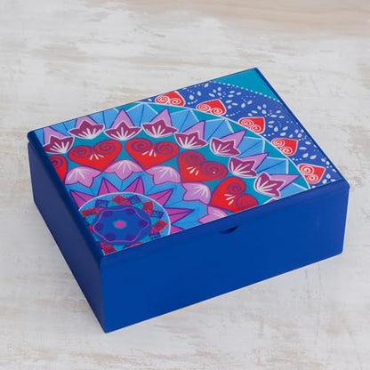 NOVICA Artisan Handmade Decoupage Wood Tea Box in Blue from Costa Rica Multicolor Tableware Kitchen Accessories Storage Fl...
