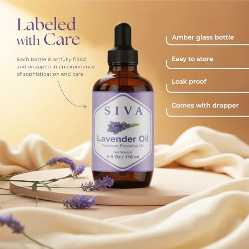 Siva Lavender Essential Oil - 4 Fl Oz – 100% Natural Lavender Oil - for Diffuser, Face, Skin Care, Aromatherapy, Hair Car...