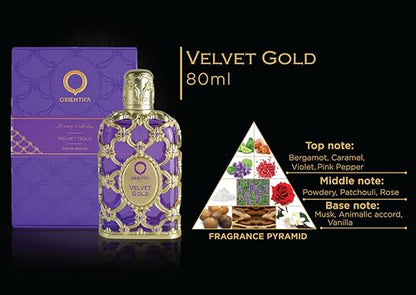 Orientica Luxury Collection Velvet Gold Eau De Parfum – Vanilla, Bergamot, Gourmand, Caramel, Violet, Patchouli, Rose, Mus...