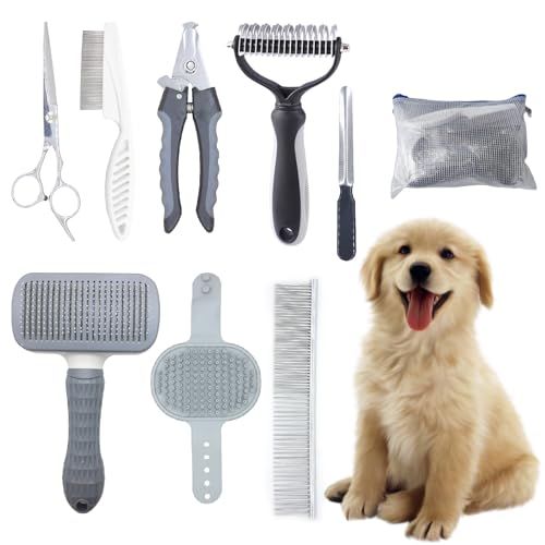 Pet Grooming Tools Kit for Dogs and Cats,8-in-One Home Pet Grooming Set,Includes Safety Scissors Set,Hair Removal Brush, N...