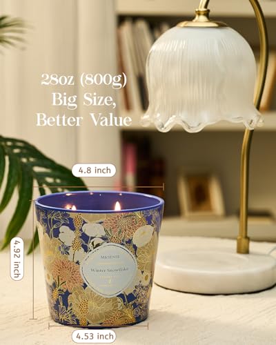 M&SENSE Winter Snow Flake Scented Candle, 28.2oz 3 Wick Natural Soy Wax Large Candles, Long Lasting Clean Slow Burning No ...