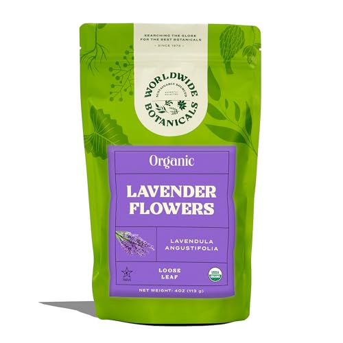 Worldwide Botanicals Organic Lavender Flowers, 4 ounces, Pure European Lavender buds, Perfect for Aromatherapy, Sachets, W...