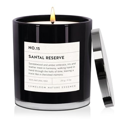 LUMELOOM Santal Reserve Luxury Scented Candles, 9oz Soy Wax Candles for Home Scented, Sandalwood, Amber, Iris & Leather Sc...