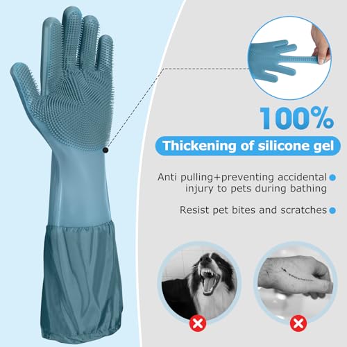 Senquoyn Dog Washing Gloves | Pet Grooming Gloves | Extra Long Arms (17.3") for Cats & Dogs | Massage & Hair Removal Pet G...