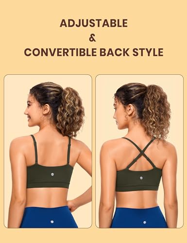 CRZ YOGA Butterluxe Womens Adjustable Spaghetti Thin Strap Sports Bra - Padded Wireless Square Neck Workout Yoga Clothes