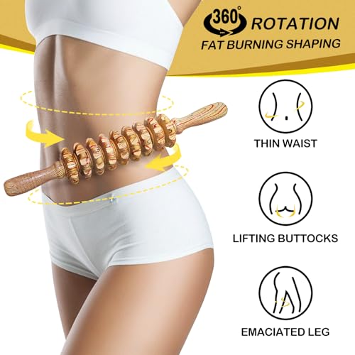 Deston Wooden Massager Handheld Roller Trigger Point Massager Stick for Fascia, Cellulite, Muscle & Abdomen , Body Therapy...