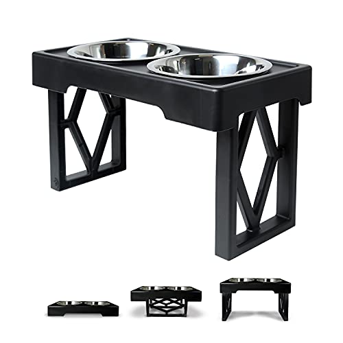Pet Zone Elevated Dog Bowls Designer Diner 3 Height Adjustable Raised Dog Bowl Stand with 2 Stainless Steel Bowls (7 Cup C...