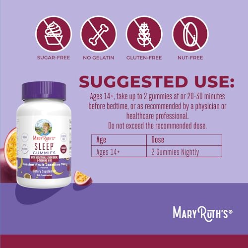 MaryRuth Organics Melatonin 5mg Sleep Gummy with L-Theanine | Lemon Balm | Vitamin B6 | Sugar-Free | Relaxation | Vegan | ...