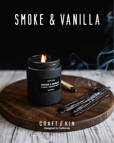 Craft & Kin Premium Smoke & Vanilla Candle | Black Scented Candles for Men | Long Lasting with 45 Hour Burn Time, 7.6oz | ...