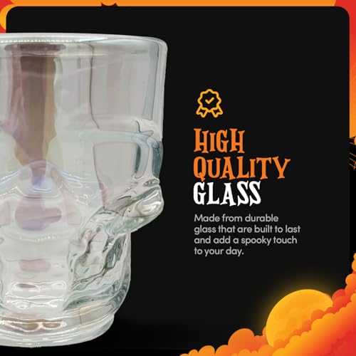 DURA LIVING Set of 6 Skull Shot Glasses - 1.75oz Clear Glass Novelty Drinkware, Gothic Skull-Shaped Barware for Halloween ...