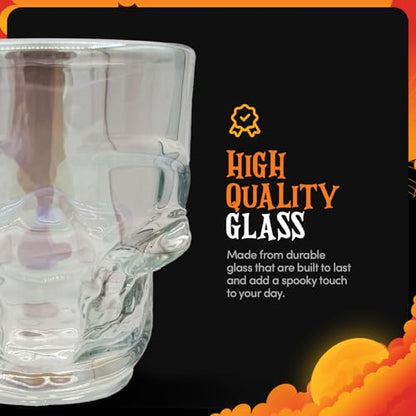 DURA LIVING Set of 6 Skull Shot Glasses - 1.75oz Clear Glass Novelty Drinkware, Gothic Skull-Shaped Barware for Halloween ...