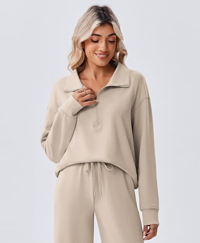 PINSPARK 2 Piece Sets for Women 1/2 Zip Sweatsuit Loose Fit Sweatshirt Straight Leg Pants 2025 Matching Outfit Fall Tracksuit