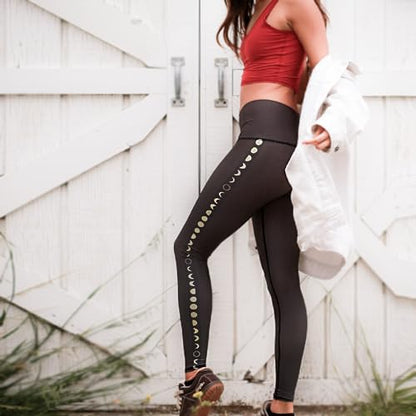 teeki Black Moon Printed Hot Pants Leggings for Women, USA Made Sustainable Eco Luxury Activewear Quick Dry - X-Small