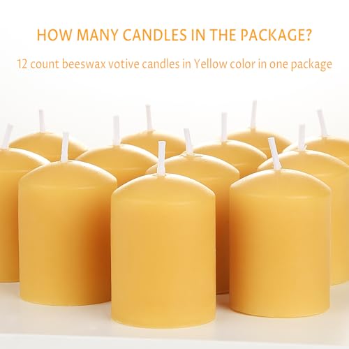 TELOSMA Organic Beeswax Votive Candles Bulk (24-Pack) - Natural Mini Pillar Candle - Smokeless Drippless Candle for Praye...