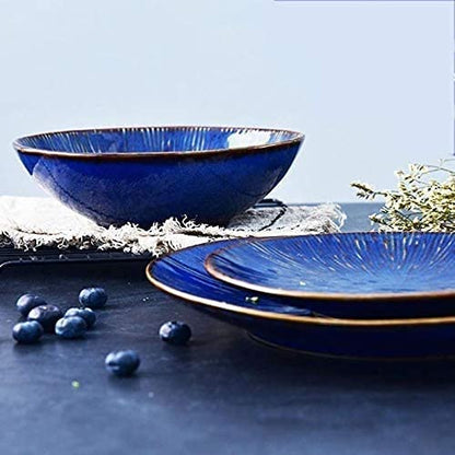 OGMOYT Pasta Bowls Ceramic Bowl - Indigo 19cm Salad Serving Bowl Artisan Tableware Cereal Bowls Size: 19x6.5cm Salad Bowls，