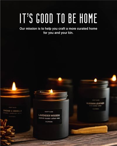 Craft & Kin Premium Smoke & Vanilla Candle | Black Scented Candles for Men | Long Lasting with 45 Hour Burn Time, 7.6oz | ...