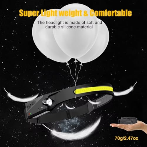 Headlamp Rechargeable 2PCS, 230° Wide Beam Head Lamp LED with Motion Sensor for Adults - Camping Accessories Gear, Waterpr...