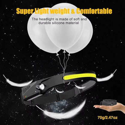 Headlamp Rechargeable 2PCS, 230° Wide Beam Head Lamp LED with Motion Sensor for Adults - Camping Accessories Gear, Waterpr...