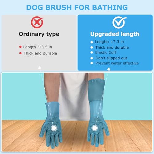 Senquoyn Dog Washing Gloves | Pet Grooming Gloves | Extra Long Arms (17.3") for Cats & Dogs | Massage & Hair Removal Pet G...