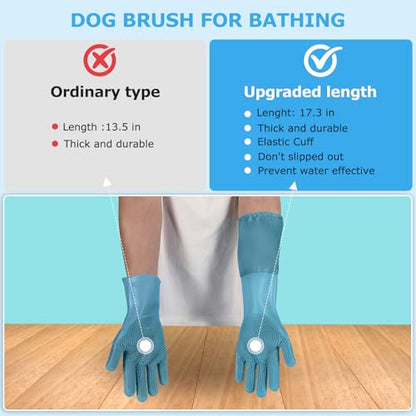 Senquoyn Dog Washing Gloves | Pet Grooming Gloves | Extra Long Arms (17.3") for Cats & Dogs | Massage & Hair Removal Pet G...