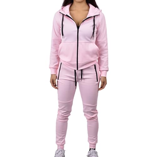 RIFLESSI Women's Athletic Sports Casual 2 Piece Solid Color Tracksuit Hoodie Jogger Pants Sweatsuit Set