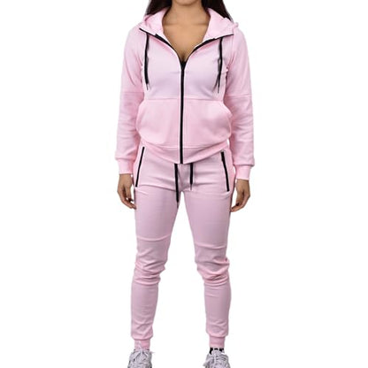 RIFLESSI Women's Athletic Sports Casual 2 Piece Solid Color Tracksuit Hoodie Jogger Pants Sweatsuit Set