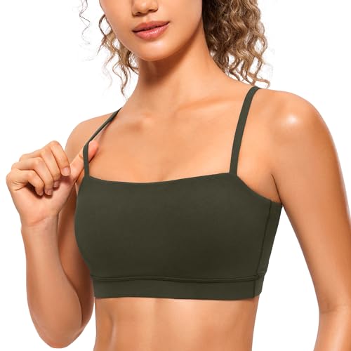 CRZ YOGA Butterluxe Womens Adjustable Spaghetti Thin Strap Sports Bra - Padded Wireless Square Neck Workout Yoga Clothes