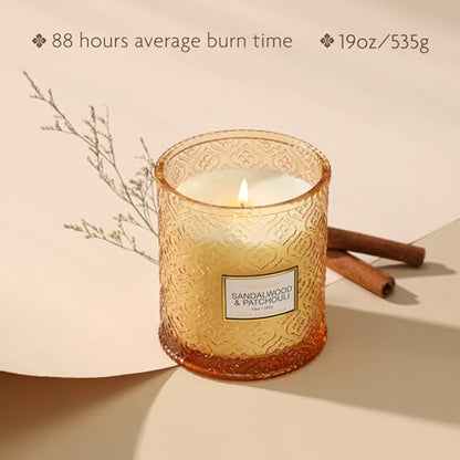 Sandalwood & Patchouli Scented Candles, 19oz Luxury Gifts for Women, Christmas Winter Decorative Glass Candles, Natural So...