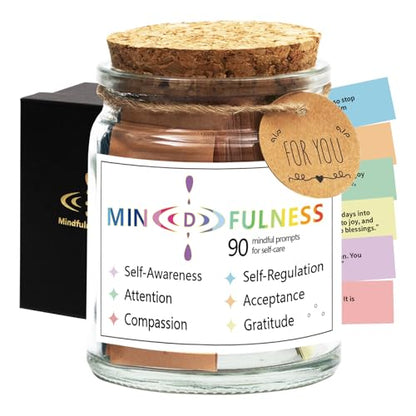 Mindfulness Affirmation Jar for Women,Mindful Meditation Cards,Self Care Relaxation Mental Health Stress Anxiety Relief Gi...
