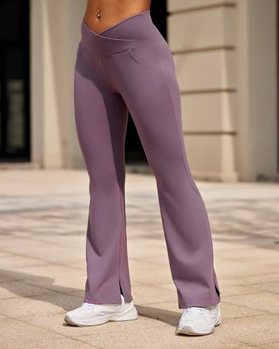 Yoga Pants for Women, Cross-Over High Waist and High Elasticity Running Sports Fitness Casual Flared Pants with Pockets