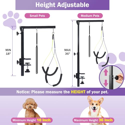 AGESISI Dog Grooming Arm with Clamp, Heavy Duty Pet Grooming Table Arm with Grooming Hammock, Loop Noose & Two No-Sit Haun...