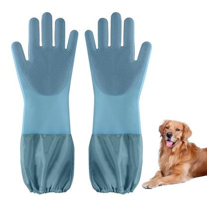 Senquoyn Dog Washing Gloves | Pet Grooming Gloves | Extra Long Arms (17.3") for Cats & Dogs | Massage & Hair Removal Pet G...