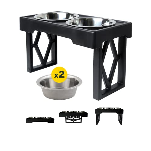 Pet Zone Designer Diner Bundle Adjustable Elevated Dog Bowls for Large Dogs, Medium and Small - Raised Dog Bowl Stand, Bow...