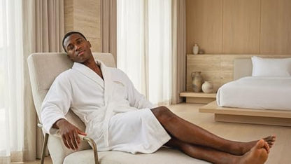 YAHWEH HOMES LUXURY COLLECTION Spa Robe – 100% Organic Cotton, Unisex Shawl Collar, One Size, Absorbent Terry, Belt & Deep...