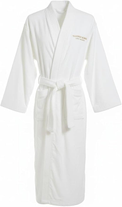 YAHWEH HOMES LUXURY COLLECTION Spa Robe – 100% Organic Cotton, Unisex Shawl Collar, One Size, Absorbent Terry, Belt & Deep...