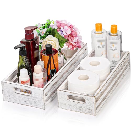 Noamus 2 Pack Bathroom Decor Box, 16" 15" Wooden Toilet Paper Holder, White Toilet Storage Basket, Toilet Tissue Tray with...