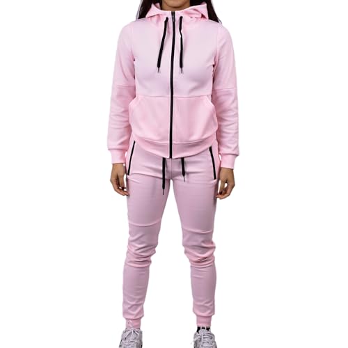 RIFLESSI Women's Athletic Sports Casual 2 Piece Solid Color Tracksuit Hoodie Jogger Pants Sweatsuit Set