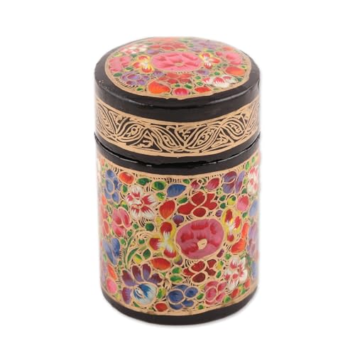 NOVICA Artisan Handmade Papier Mache Toothpick Holder Multicolored Floral Wood Metallic Woodpaper India Tableware Kitchen ...