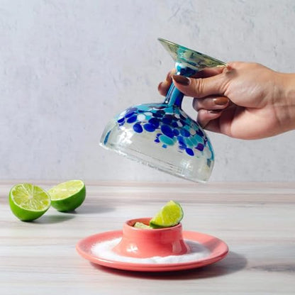 NOVICA Artisan Handmade Ceramic Salt Rimmer Multiuse Colorful Summer from Morocco Pink Tableware Barware 'Fiesta Time'