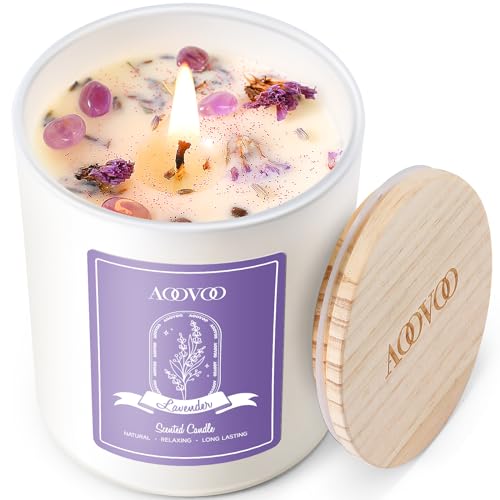 AOOVOO Lavender Scented Candles for Women - Aromatherapy Candle with Crystals Inside, 10oz Soy Candles for Home Scented, B...