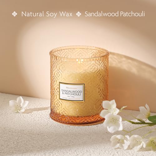 Sandalwood & Patchouli Scented Candles, 19oz Luxury Gifts for Women, Christmas Winter Decorative Glass Candles, Natural So...