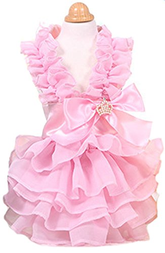 MaruPet Fashion Sweet Puppy Dog Chiffon Princess Dress for EXTRAL Small and Small Dog Pink S