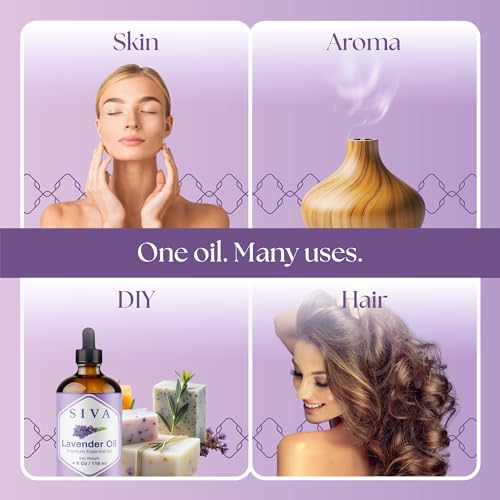 Siva Lavender Essential Oil - 4 Fl Oz – 100% Natural Lavender Oil - for Diffuser, Face, Skin Care, Aromatherapy, Hair Car...