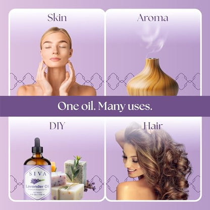 Siva Lavender Essential Oil - 4 Fl Oz – 100% Natural Lavender Oil - for Diffuser, Face, Skin Care, Aromatherapy, Hair Car...