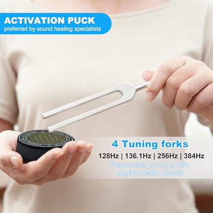 Tuning Forks for Healing Set - 128Hz, 136Hz, 256Hz, 384Hz with Activator - Weighted & Unweighted Sound Therapy Tools for C...