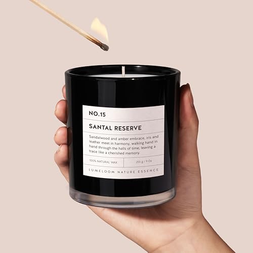 LUMELOOM Santal Reserve Luxury Scented Candles, 9oz Soy Wax Candles for Home Scented, Sandalwood, Amber, Iris & Leather Sc...