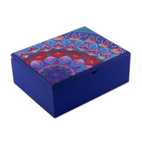 NOVICA Artisan Handmade Decoupage Wood Tea Box in Blue from Costa Rica Multicolor Tableware Kitchen Accessories Storage Fl...